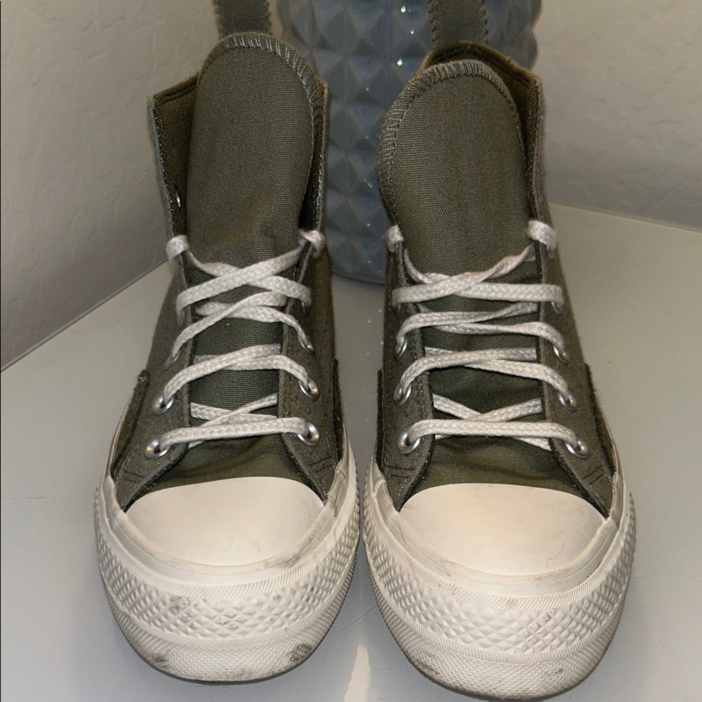 Stylish Olive High-Top Sneakers with White Details
